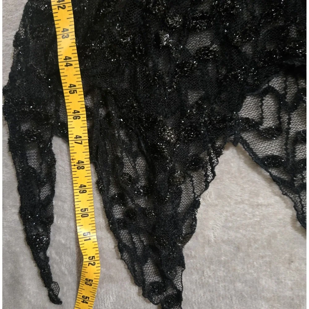 90s Y2K Whimsigoth Sheer Black Dress‎ Lace Romantic Handkerchief Hem Celestial